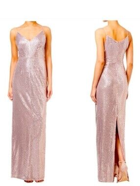 Metallic Rose Pink Sequin Slip Gown